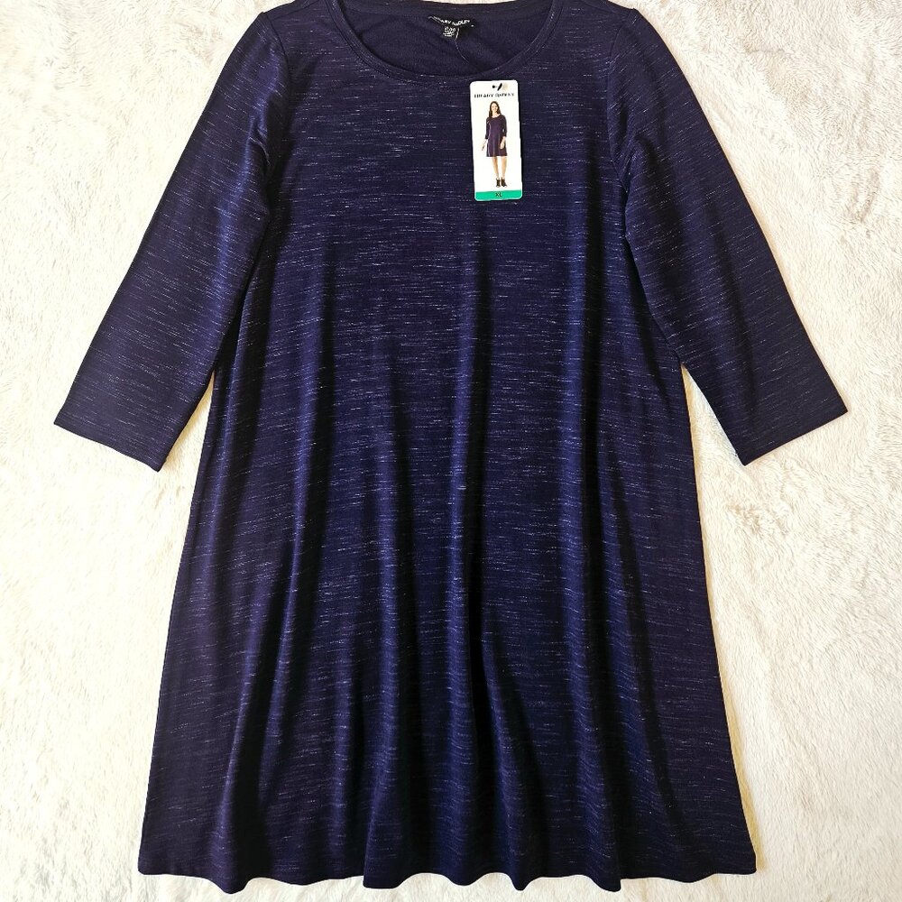 NWT Hilary Radley T-shirt Dress Sheath French Terry Space Dye Navy 3/4 Sleeve XL